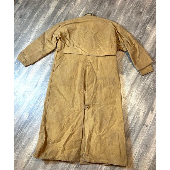 VTG CC Filson Tin Cloth Oil Waxed Duster Coat Mens Size 42 Brown W/ Wool Vest - Picture 2 of 10